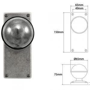 Finesse Pewter FD118  Door Knob on 'Jesmond' Latch Backplate (Set)