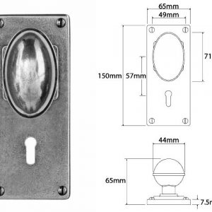 Finesse Pewter FD197 Door Knob on 'Jesmond Lock Backplate (Set)