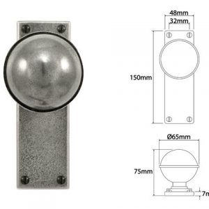Finesse Pewter FD038 Door Knob on Latch Backplate (Set)