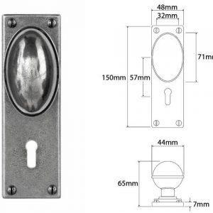 Finesse Pewter FD192 Pewter Door Knob on Lock Backplate (Set)