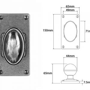 Finesse Pewter FD194 Pewter Door Knob on 'Jesmond' Short Latch Plate (Set)