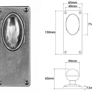 Finesse Pewter FD195 Door Knob on 'Jesmond' Long Latch Backplate (Set)