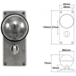 Finesse Pewter FD085 Door Knob on 'Jesmond' Bathroom Backplate (Set)