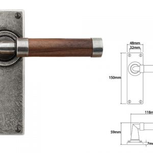 Finesse Pewter FD140 Lever on Latch Backplate - American Black Walnut (Set)