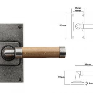 Finesse Pewter FD147 Lever on 'Jesmond' Short Latch Backplate - Oak (Set)