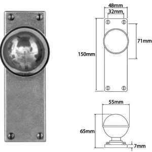 Finesse Pewter FD173 Door Knob on Latch Backplate (Set)