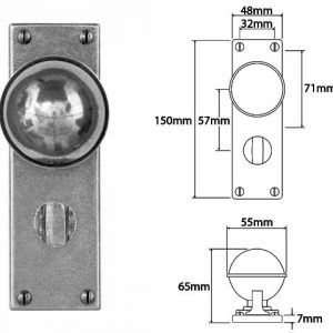 Finesse Pewter FD174 Door Knob on Bathroom Backplate (Set)