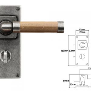 Finesse Pewter FD151 Lever on 'Jesmond' Bathroom Backplate - Oak (Set)