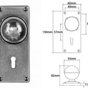 Finesse Pewter FD179 Door Knob on 'Jesmond' Lock Backplate (Set)