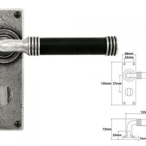 Finesse Pewter FD052B 'Jarrow' Black Leather & Pewter Lever on Bathroom Backplate (Set)