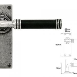 Finesse Pewter FD051B 'Jarrow' Black Leather & Pewter Lever on Latch Backplate (Set)