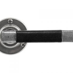 Finesse Pewter FD054B 'Jedburgh' Black Leather & Pewter Lever on Rose Backplate (Set)