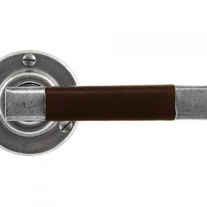 Finesse Pewter FD054C 'Jedburgh' Chocolate Leather & Pewter Lever on Rose Backplate (Set)