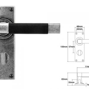 Finesse Pewter FD056B 'Jedburgh' Black Leather & Pewter Lever on Bathroom Backplate (Set)