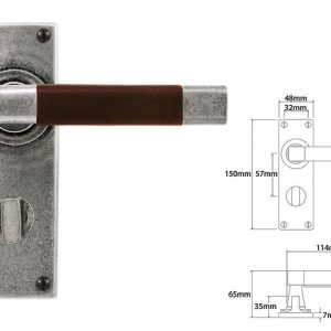 Finesse Pewter FD056C 'Jedburgh' Chocolate Leather & Pewter Lever on Bathroom Backplate (Set)