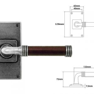 Finesse Pewter FD107C 'Jarrow' Chocolate Leather & Pewter Lever on Jesmond Latch Backplate (Set)
