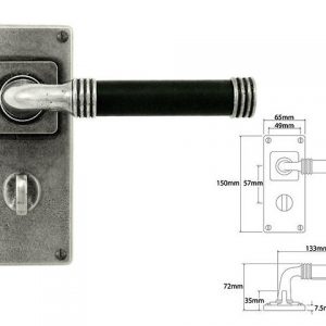 Finesse Pewter FD108B Black Leather & Pewter Lever on 'Jesmond' Bathroom Backplate (Set)