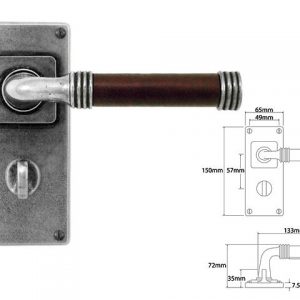 Finesse Pewter FD108C 'Jarrow' Chocolate Leather & Pewter Lever on 'Jesmond' Bathroom Backplate (Set)