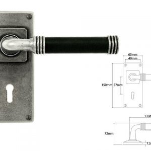 Finesse Pewter FD109B 'Jarrow' Black Leather & Pewter Lever on 'Jesmond' Lock Backplate (Set)
