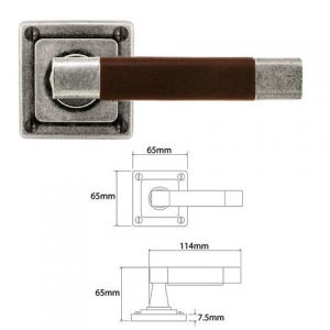 Finesse Pewter FD110C 'Jedburgh' Chocolate Leather & Pewter Lever on 'Jesmond' Rose Backplate (Set)