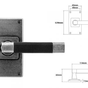 Finesse Pewter FD111B 'Jedburgh' Black Leather & Pewter Lever on 'Jesmond' Short Latch Backplate (Set)