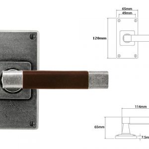 Finesse Pewter FD111C 'Jedburgh' Chocolate Leather & Pewter Lever on 'Jesmond' Short Latch Backplate (Set)