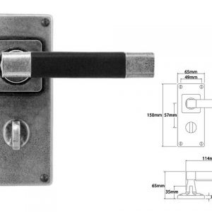 Finesse Pewter FD112B Black Leather & Pewter Lever on 'Jesmond' Bathroom Backplate (Set)