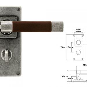 Finesse Pewter FD112C Chocolate Leather & Pewter Lever on 'Jesmond' Bathroom Backplate (Set)