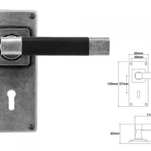 Finesse Pewter FD113B 'Jedburgh' Black Leather & Pewter Lever on 'Jesmond' Lock Backplate (Set)