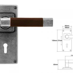 Finesse Pewter FD113C 'Jedburgh' Chocolate Leather & Pewter Lever on 'Jesmond' Lock Backplate (Set)
