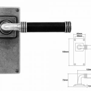 Finesse Pewter FD124B 'Jarrow' Black Leather & Pewter Lever on 'Jesmond' Long Latch Backplate (Set)