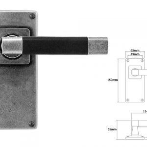 Finesse Pewter FD125B 'Jedburgh' Black Leather & Pewter Lever on 'Jesmond' Long Latch Backplate (Set)