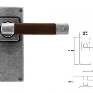 Finesse Pewter FD125C 'Jedburgh' Chocolate Leather & Pewter Lever on 'Jesmond' Long Latch Backplate (Set)