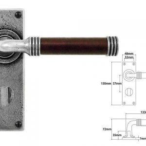 Finesse Pewter FD052C 'Jarrow' Chocolate Leather & Pewter Lever on Bathroom Backplate (Set)