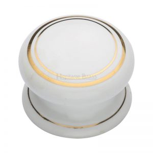 Heritage Brass Porcelain Cabinet Knob Gold Line