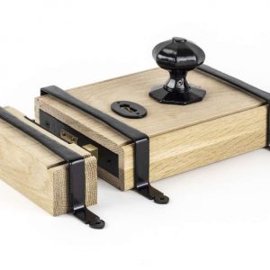 From the Anvil Black Oak Box Lock & Octagonal Knob Set - 33005