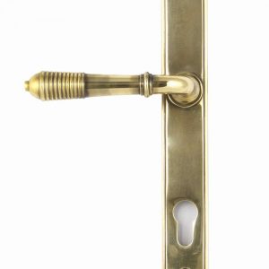 From the Anvil Aged Brass Reeded Slimline Lever Espag. Lock Set - 33039