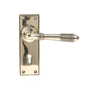 From the Anvil Aged Brass Reeded Lever Lock Set - 33040