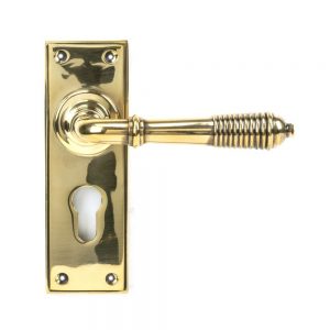 From the Anvil Aged Brass Reeded Lever Euro Set - 33085