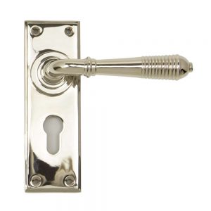 From the Anvil Polished Nickel Reeded Lever Euro Set - 33327