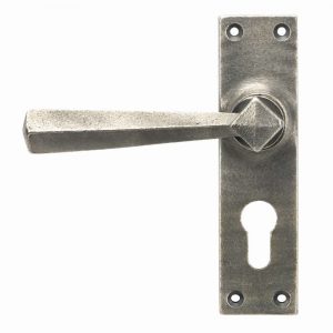 From the Anvil Antique Pewter Straight Lever Euro Lock Set - 45760