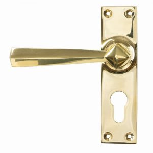 From the Anvil Polished Brass Straight Lever Euro Lock Set - 45761