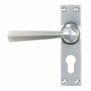 From the Anvil Satin Chrome Straight Lever Euro Lock Set - 45763