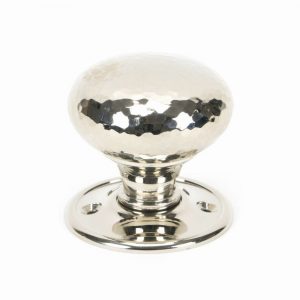 From the Anvil Polished Nickel Hammered Mushroom Mortice/Rim Knob Set - 46032