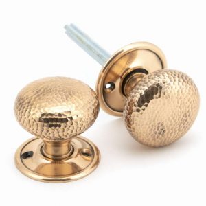 From the Anvil Polished Bronze Hammered Mushroom Mortice/Rim Knob Set - 46035