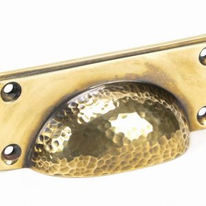 From the Anvil Aged Brass Hammered Art Deco Drawer Pull - 46036