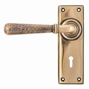 From the Anvil Polished Bronze Hammered Newbury Lever Lock Set - 46225