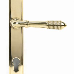 From the Anvil Polished Brass Reeded Slimline Lever Espag. Lock Set - 46545