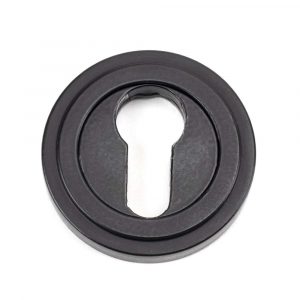 From the Anvil Matt Black Round Euro Escutcheon (Art Deco) - 49541