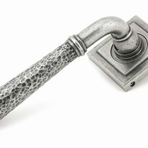 From the Anvil Pewter Hammered Newbury Lever on Rose Set (Square) - Unsprung - 49992